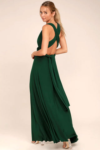 Convertible High Waist A-Line Infinity Maxi Bridesmaid Dress - Emerald Green