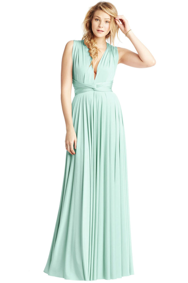 Convertible High Waist A-Line Infinity Maxi Bridesmaid Dress - Mint Green