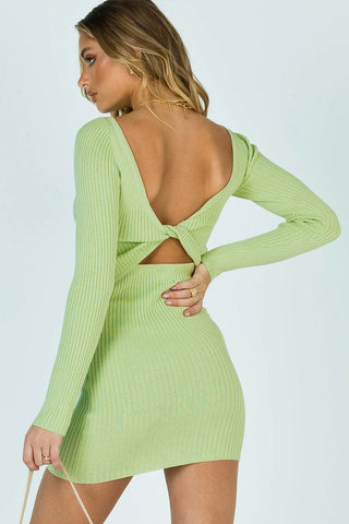 Convertible Long Sleeve Twist Trim Cut Out Mini Sweater Dress - Sage Green