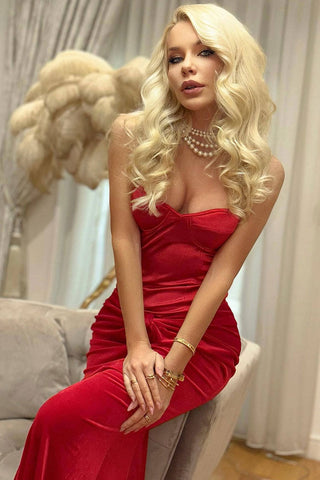 Sexy Sweetheart Satin Top Bowknot High Waist Fishtail Two Piece Maxi Dress - Red
