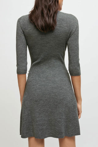 Unique Ring High Neck Winter Cashmere Sweater Mini Dress - Gray